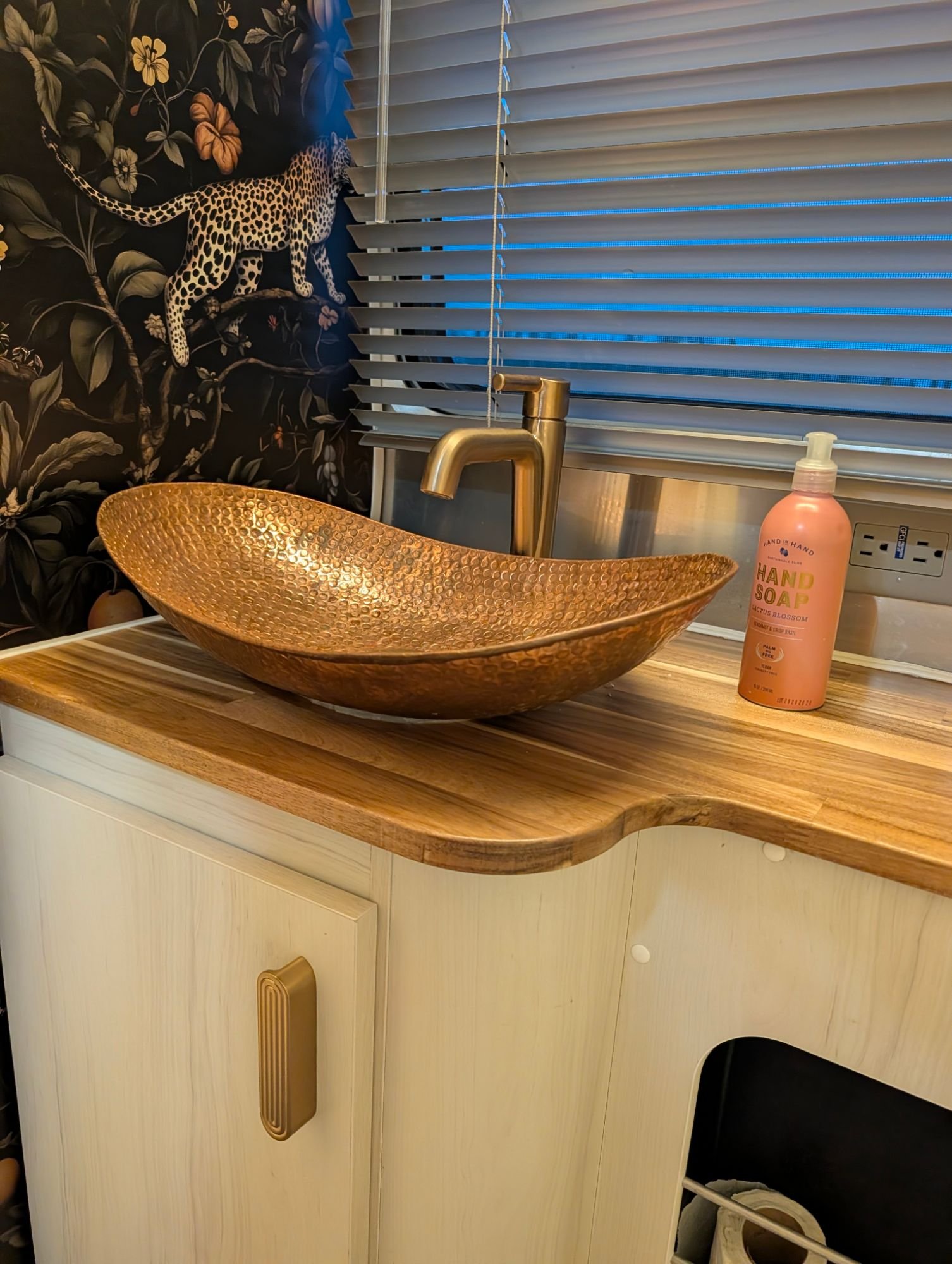 Copper vessel sink close-up